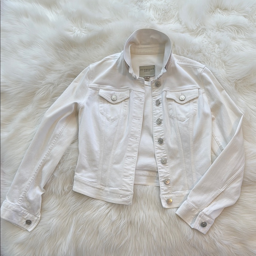 Burberry White Cropped Jean Jacket Classic Style